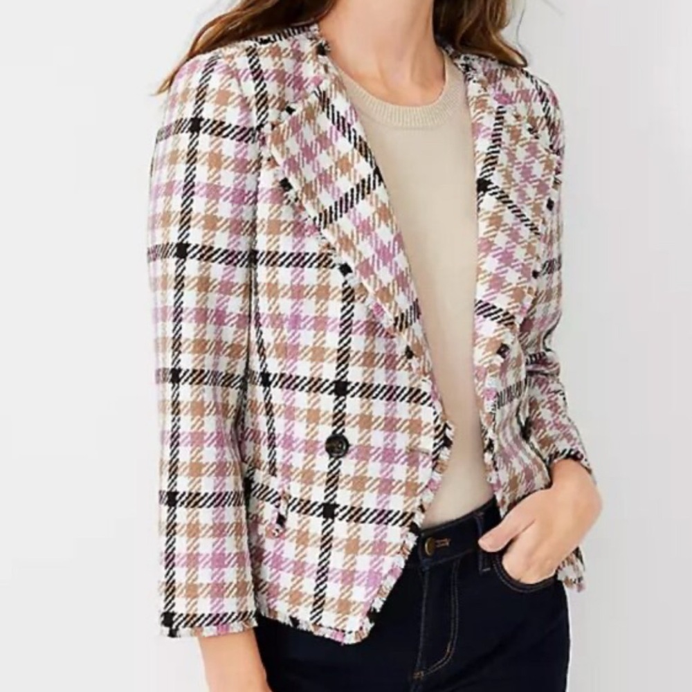 Ann Taylor Multicolor Plaid Blazer